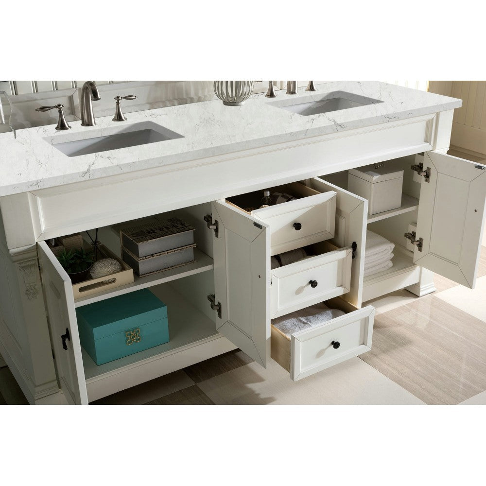 Brookfield 72" Double Vanity Bright White w/ 3 CM Jasmine Pearl Quartz Top