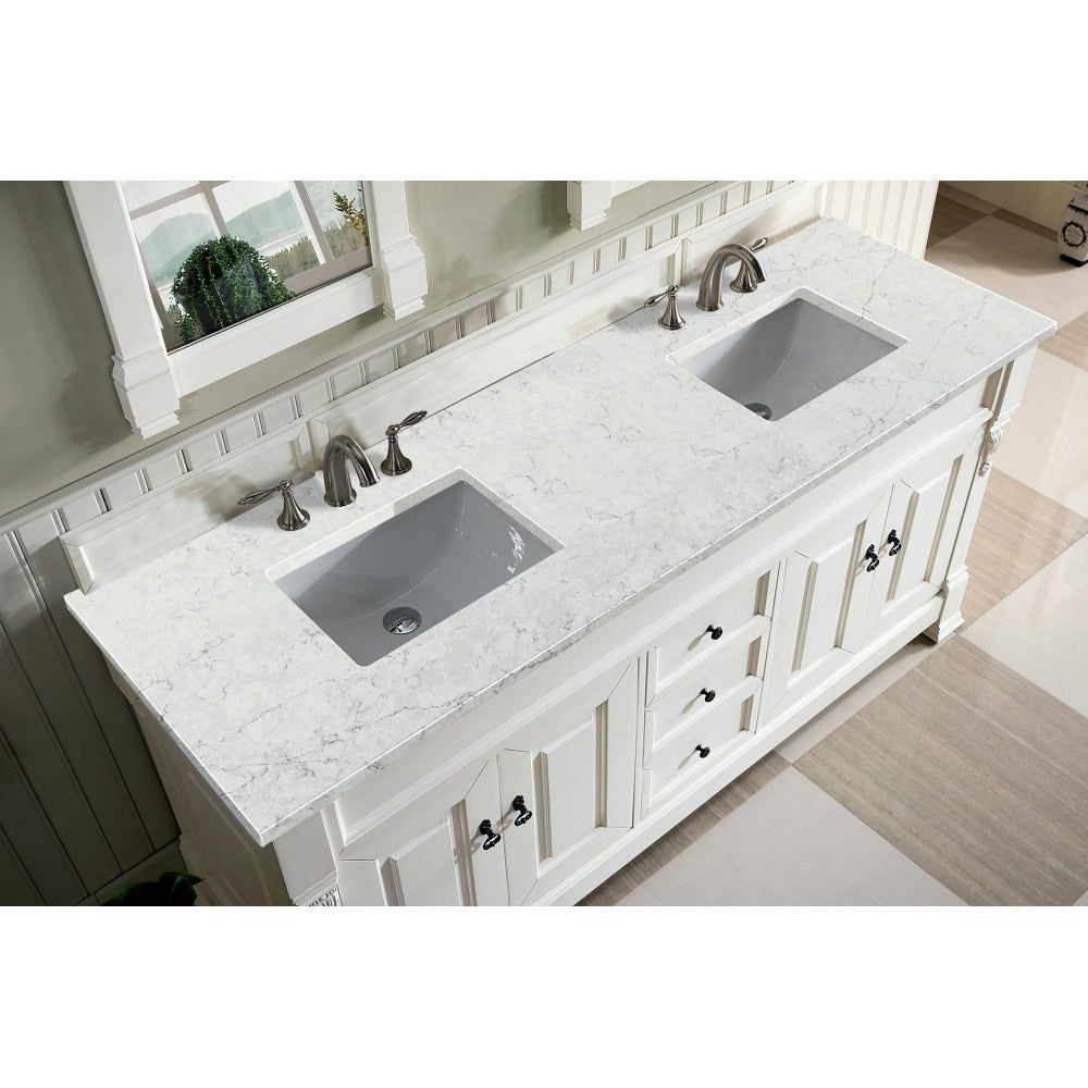 Brookfield 72" Double Vanity Bright White w/ 3 CM Jasmine Pearl Quartz Top