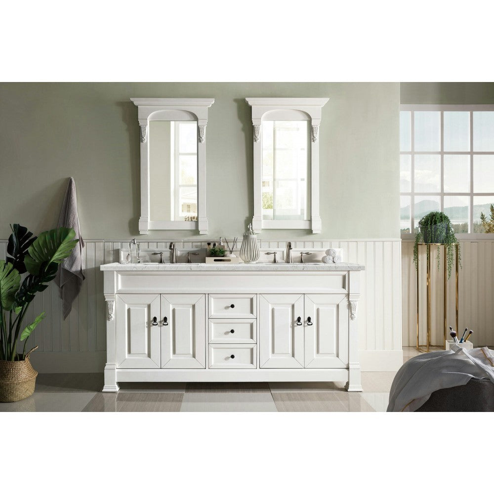 Brookfield 72" Double Vanity Bright White w/ 3 CM Jasmine Pearl Quartz Top