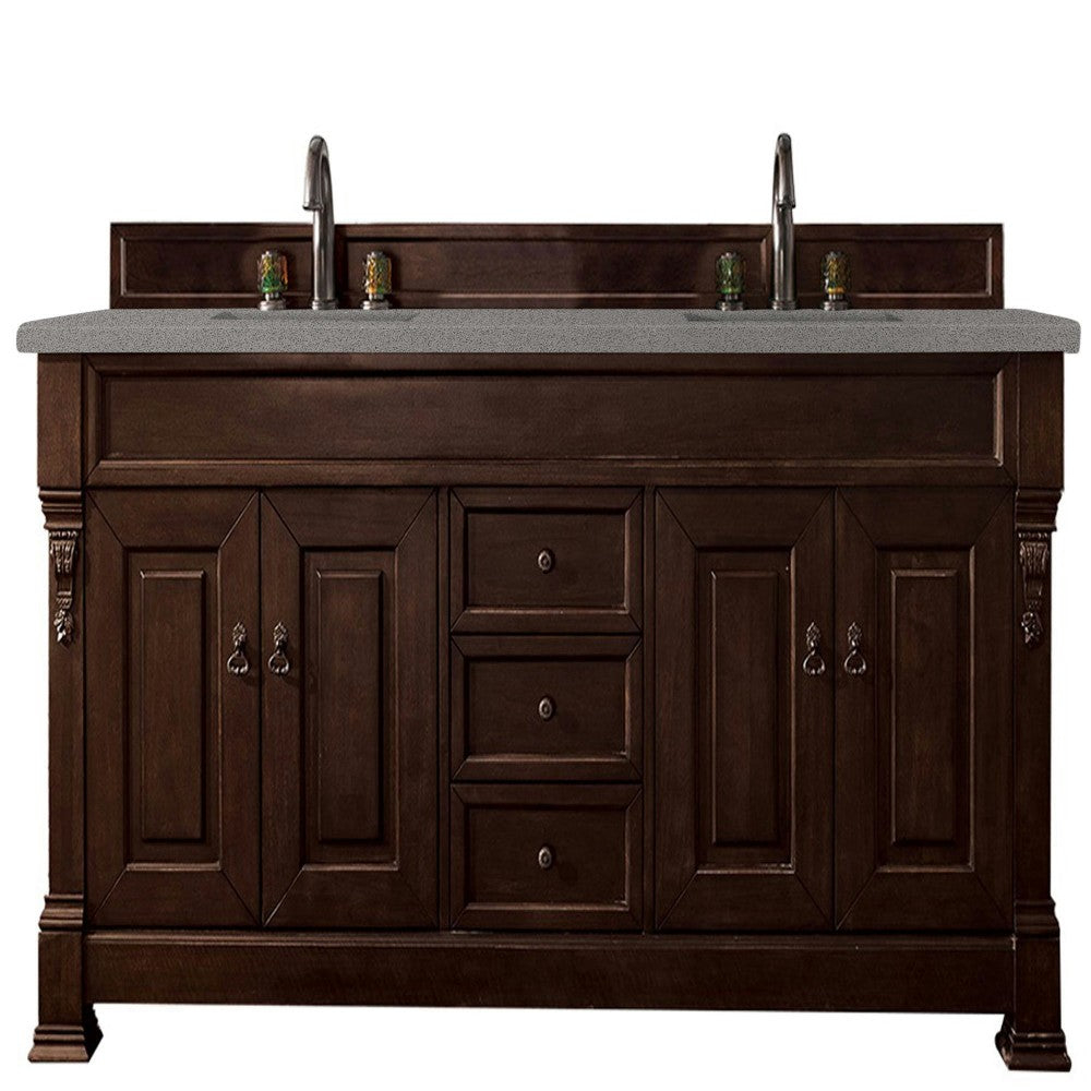 Brookfield 72" Double Vanity, Burnished Mahogany w/ 3 CM Gray Expo Quartz Top