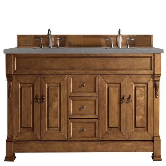Brookfield 72" Double Vanity, Country Oak w/ 3 CM Gray Expo Quartz Top