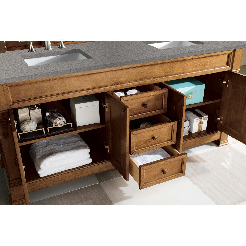 Brookfield 72" Double Vanity, Country Oak w/ 3 CM Gray Expo Quartz Top
