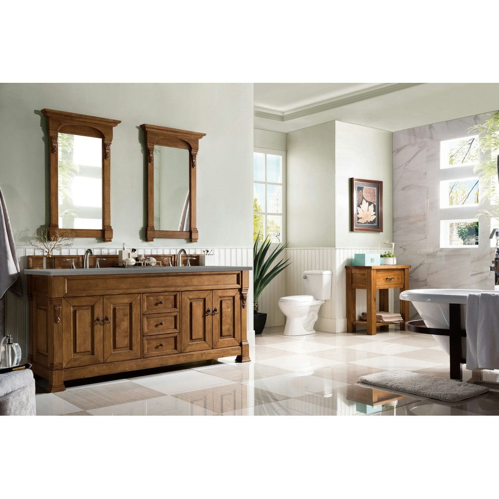 Brookfield 72" Double Vanity, Country Oak w/ 3 CM Gray Expo Quartz Top