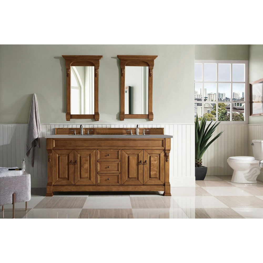 Brookfield 72" Double Vanity, Country Oak w/ 3 CM Gray Expo Quartz Top