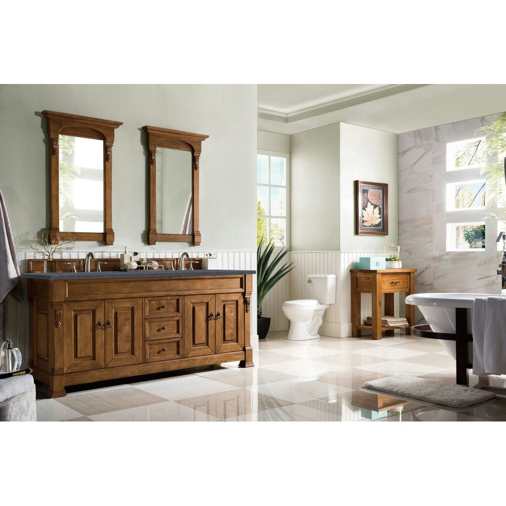 Brookfield 72" Double Vanity, Country Oak w/ 3 CM Charcoal Soapstone Quartz Top