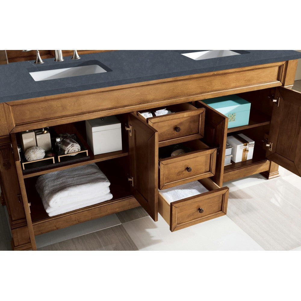 Brookfield 72" Double Vanity, Country Oak w/ 3 CM Charcoal Soapstone Quartz Top
