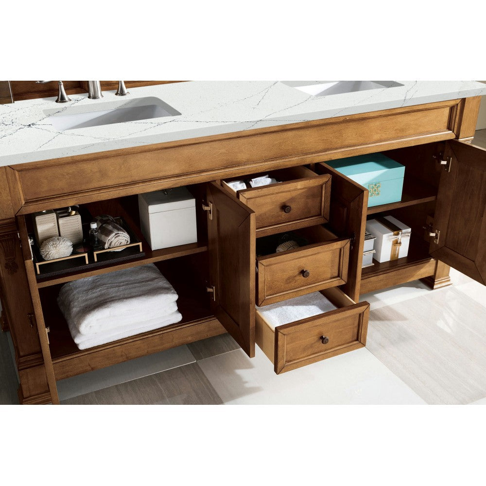 Brookfield 72" Double Vanity, Country Oak w/ 3 CM Ethereal Noctis Quartz Top