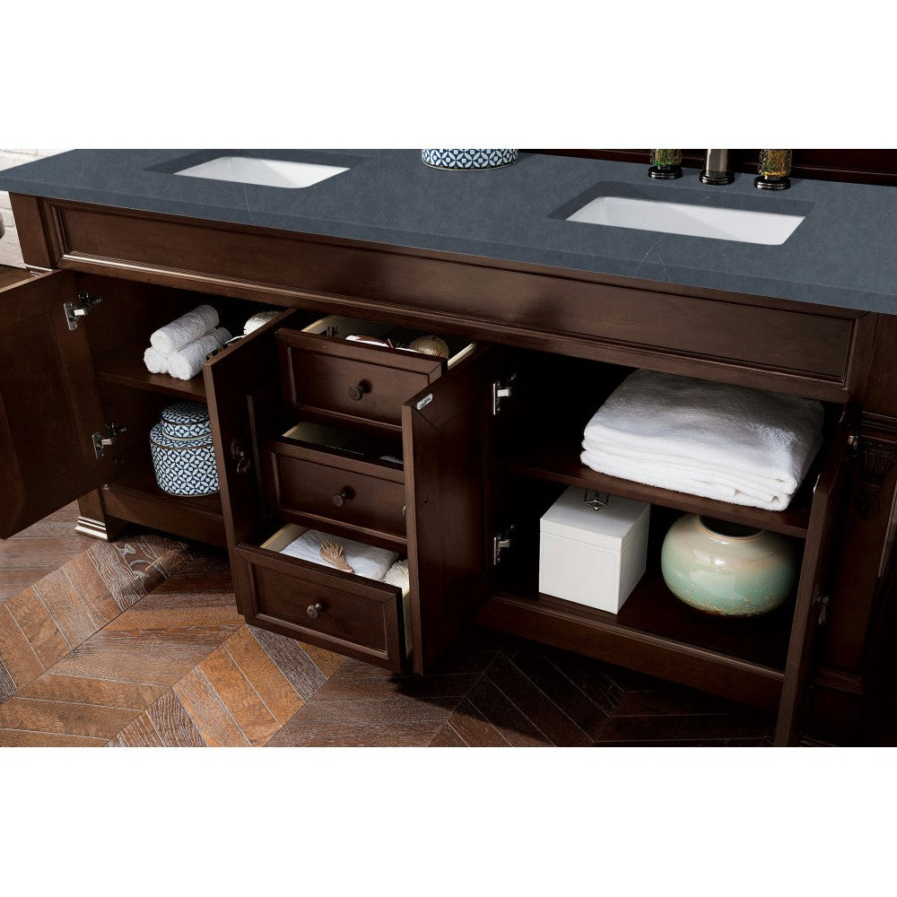Brookfield 72" Double Vanity Mahogany w/3 CM Charcoal Soapstone Quartz Top