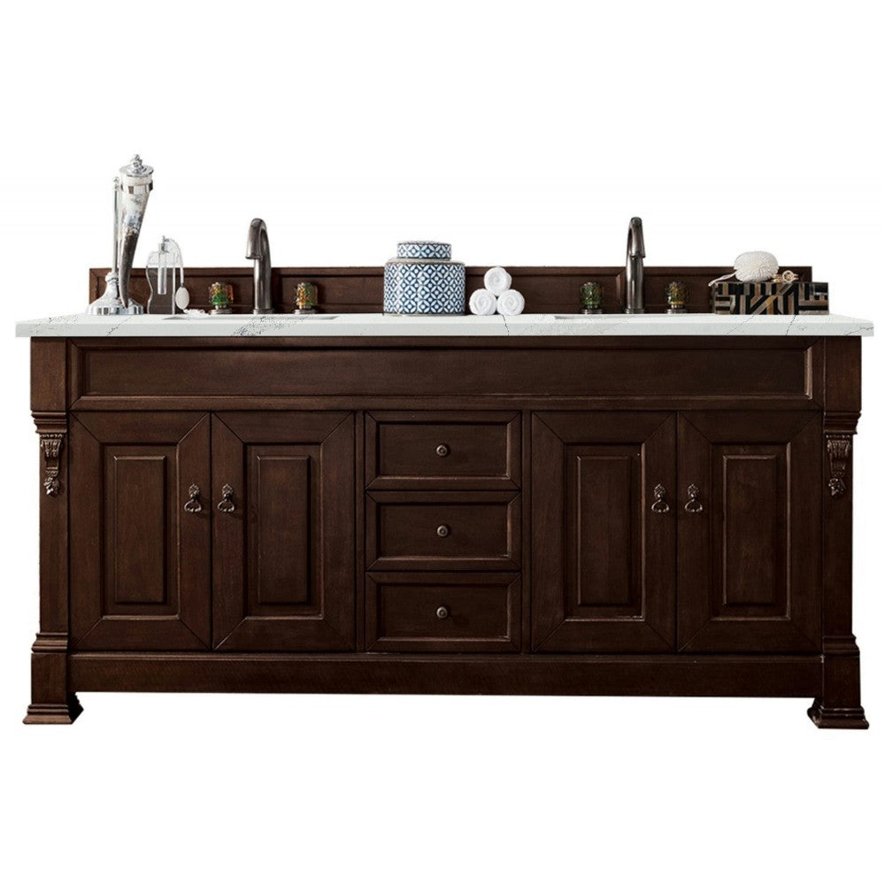 Brookfield 72" Double Vanity Mahogany w/3 CM Ethereal Noctis Quartz Top