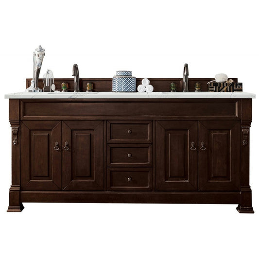 Brookfield 72" Double Vanity Mahogany w/3 CM Ethereal Noctis Quartz Top