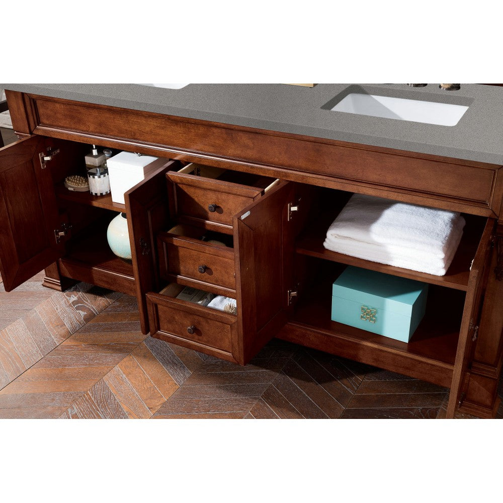 Brookfield 72" Double Vanity, Warm Cherry w/ 3 CM Gray Expo Quartz Top