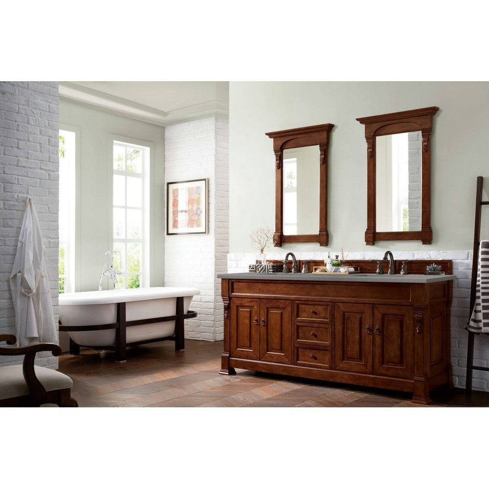 Brookfield 72" Double Vanity, Warm Cherry w/ 3 CM Gray Expo Quartz Top