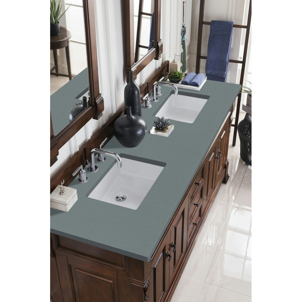 Brookfield 72" Double Vanity, Warm Cherry w/ 3 CM Cala Blue Quartz Top