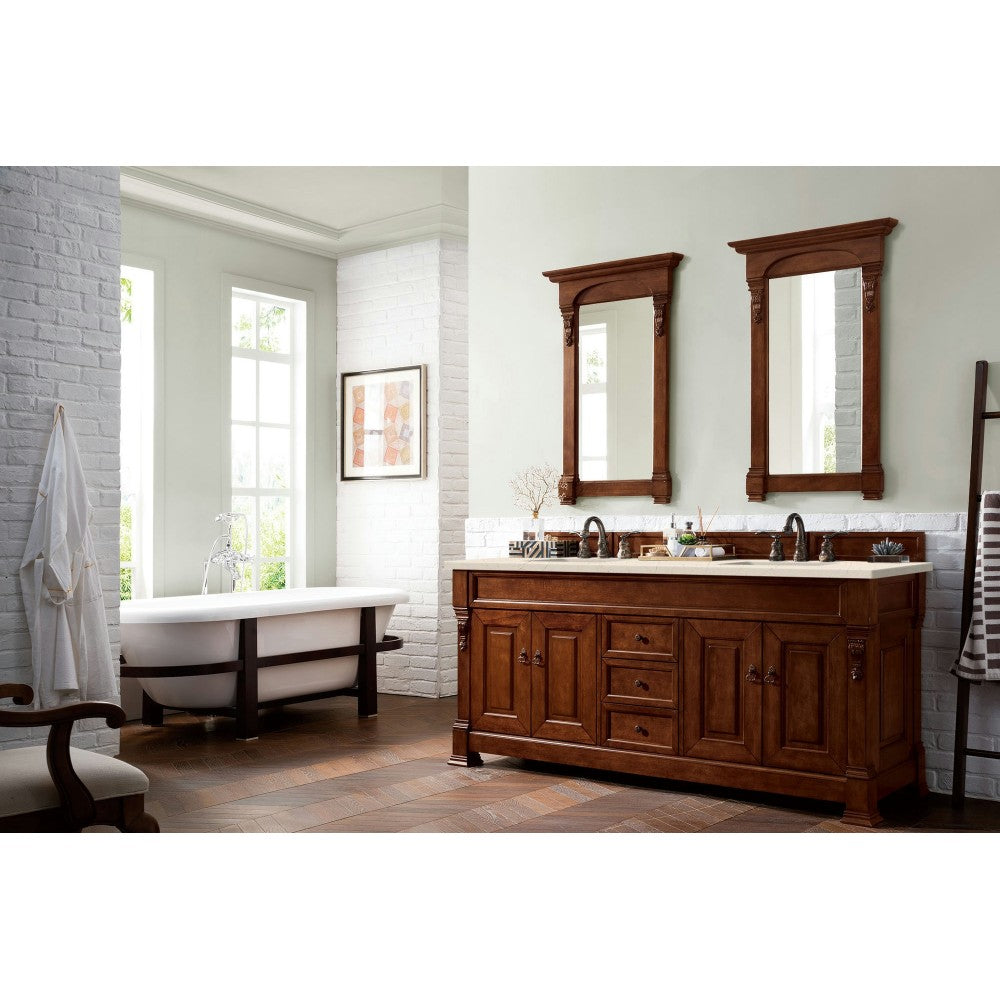 Brookfield 72" Double Vanity, Warm Cherry w/ 3 CM Eternal Marfil Quartz Top