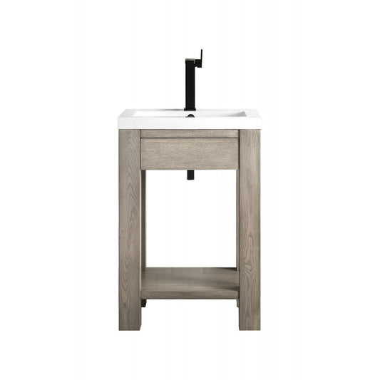 Brooklyn 24" Wooden Sink Console, Platinum Ash w/ White Glossy Composite Top