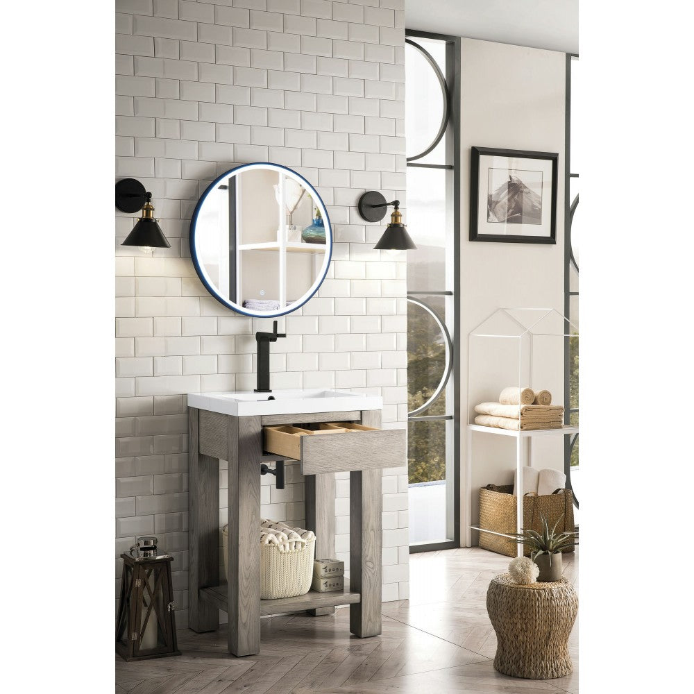 Brooklyn 24" Wooden Sink Console, Platinum Ash w/ White Glossy Composite Top