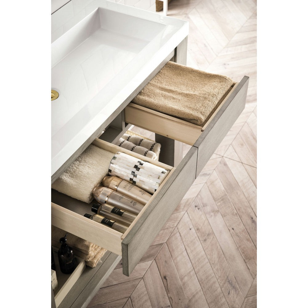 Brooklyn 39.5" Wooden Sink Console, Platinum Ash w/ White Glossy Composite Top