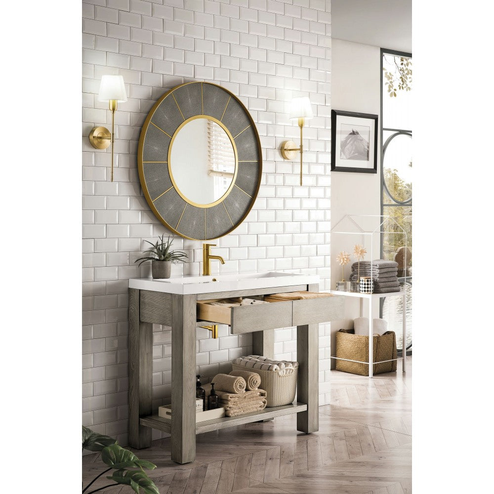 Brooklyn 39.5" Wooden Sink Console, Platinum Ash w/ White Glossy Composite Top