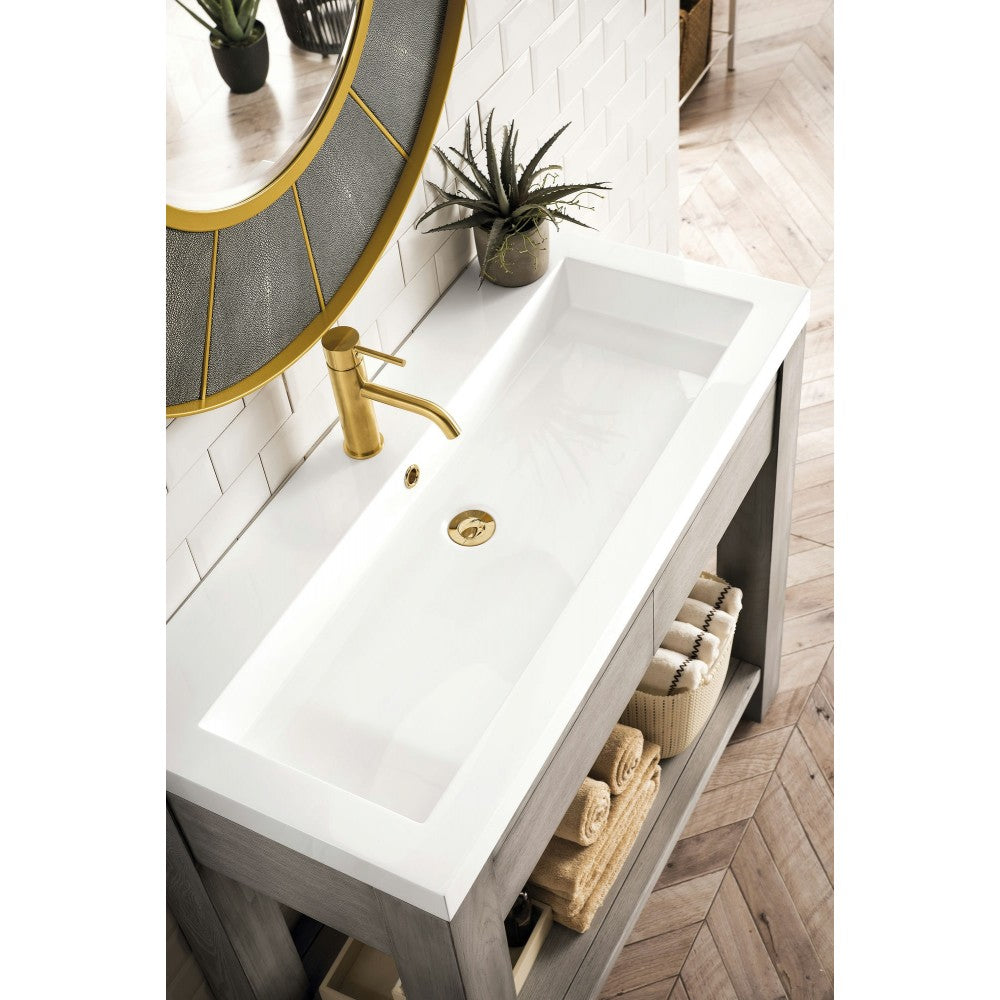 Brooklyn 39.5" Wooden Sink Console, Platinum Ash w/ White Glossy Composite Top