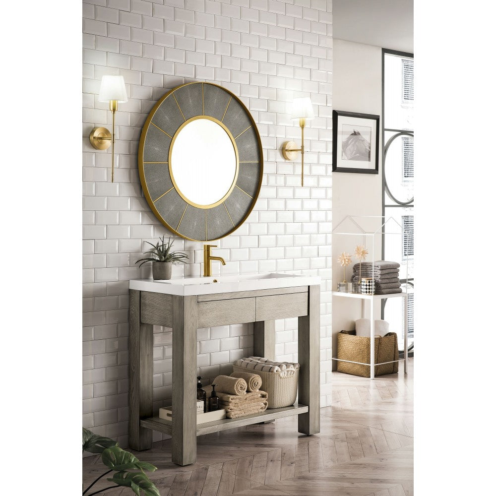 Brooklyn 39.5" Wooden Sink Console, Platinum Ash w/ White Glossy Composite Top