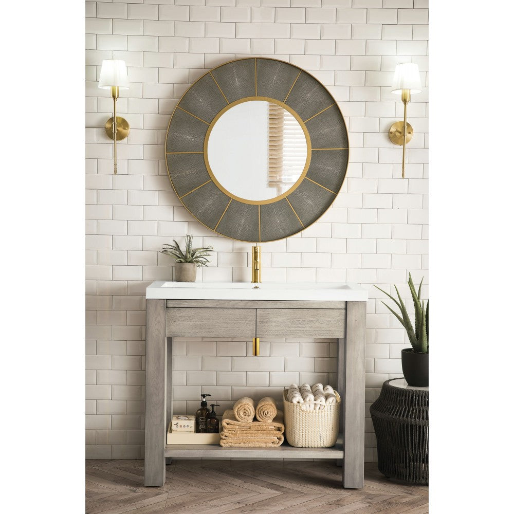 Brooklyn 39.5" Wooden Sink Console, Platinum Ash w/ White Glossy Composite Top