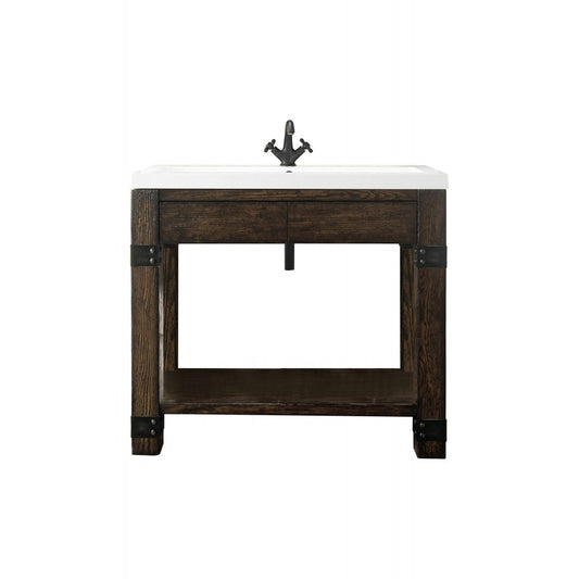 Brooklyn 39.5" Wooden Sink Console, Rustic Ash w/ White Glossy Composite Top