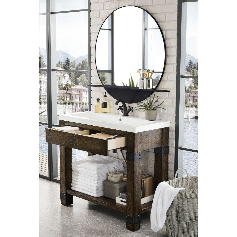 Brooklyn 39.5" Wooden Sink Console, Rustic Ash w/ White Glossy Composite Top