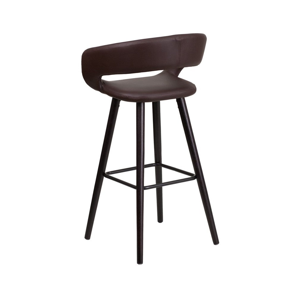 Brynn Series 29'' High Contemporary Cappuccino Wood Barstool in Brown Vinyl