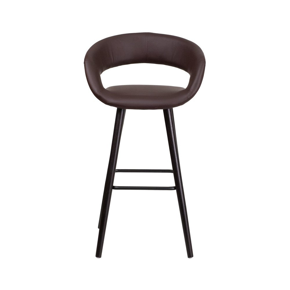 Brynn Series 29'' High Contemporary Cappuccino Wood Barstool in Brown Vinyl