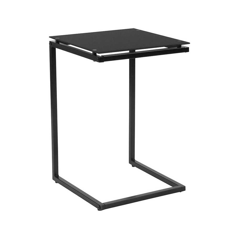 Burbank Black Glass End Table with Black Metal Frame