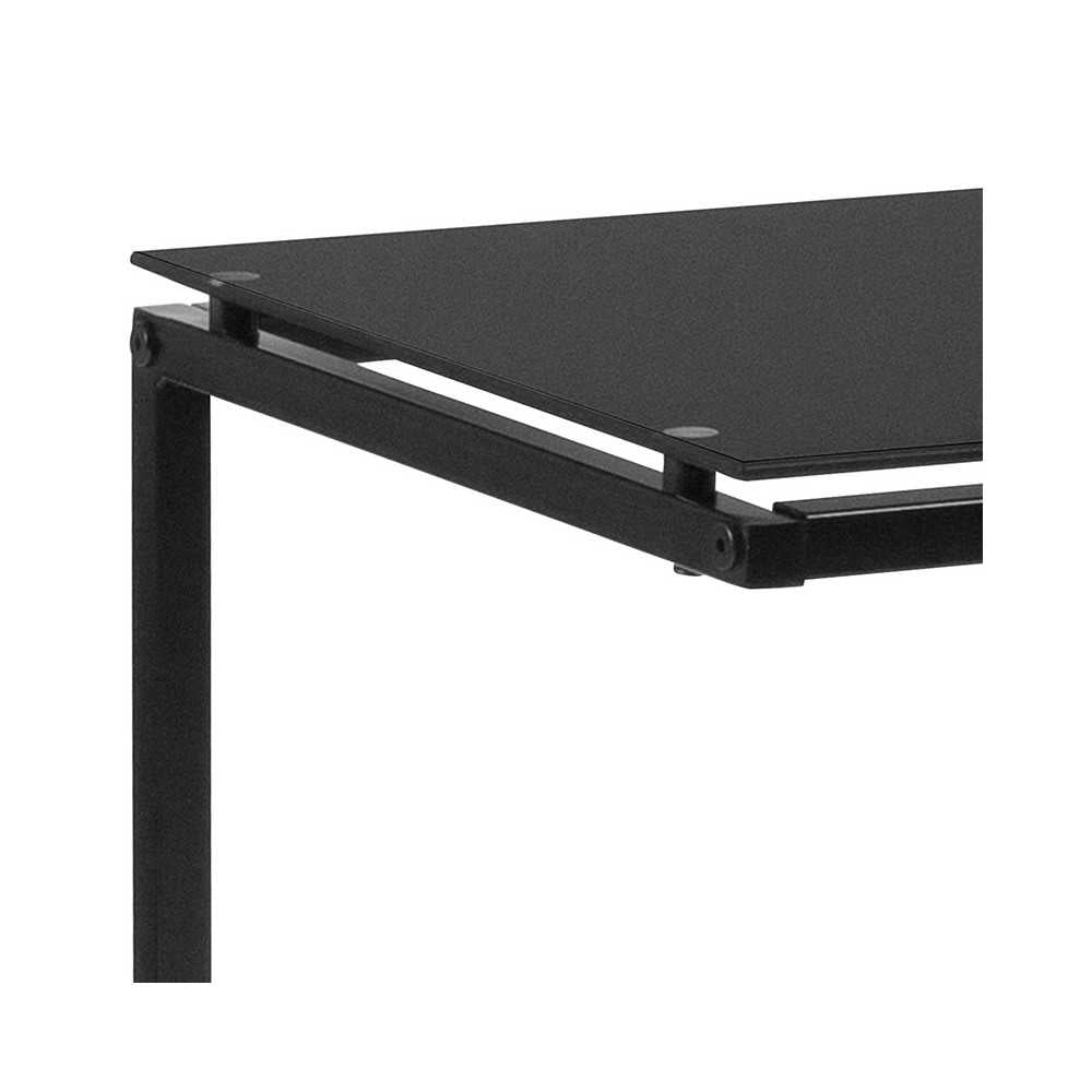 Burbank Black Glass End Table with Black Metal Frame