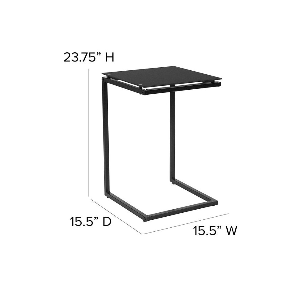 Burbank Black Glass End Table with Black Metal Frame