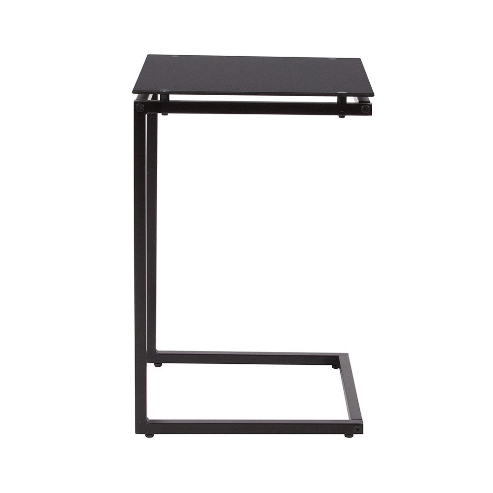 Burbank Black Glass End Table with Black Metal Frame