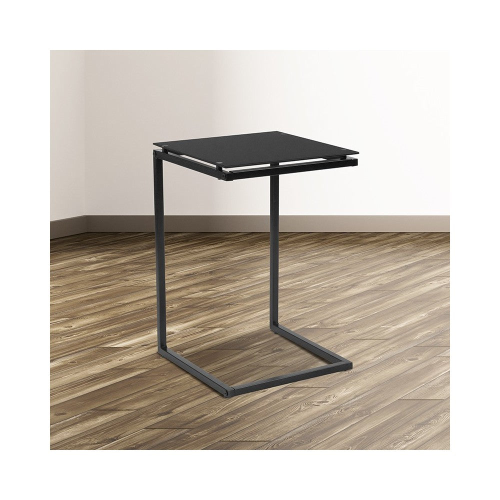 Burbank Black Glass End Table with Black Metal Frame