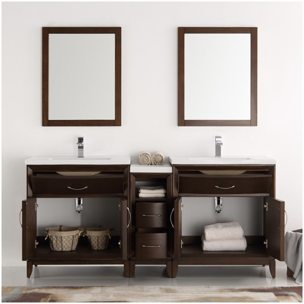 Cambridge 72" Antique Coffee Double Sink Traditional Bathroom Vanity w/ Mirrors