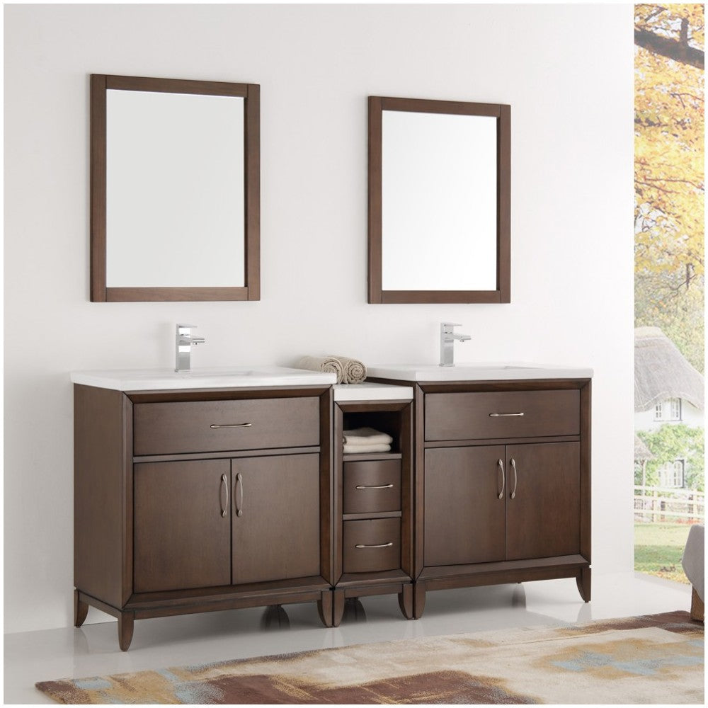 Cambridge 72" Antique Coffee Double Sink Traditional Bathroom Vanity w/ Mirrors