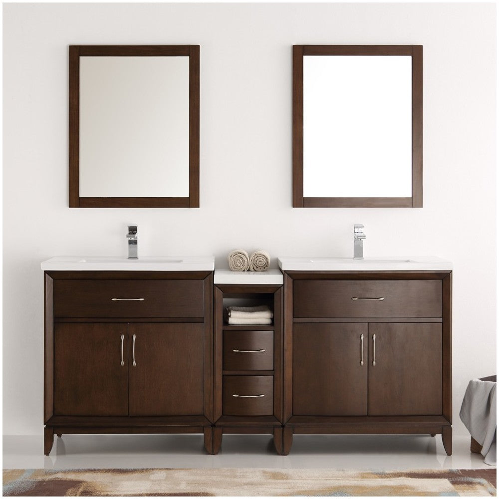 Cambridge 72" Antique Coffee Double Sink Traditional Bathroom Vanity w/ Mirrors