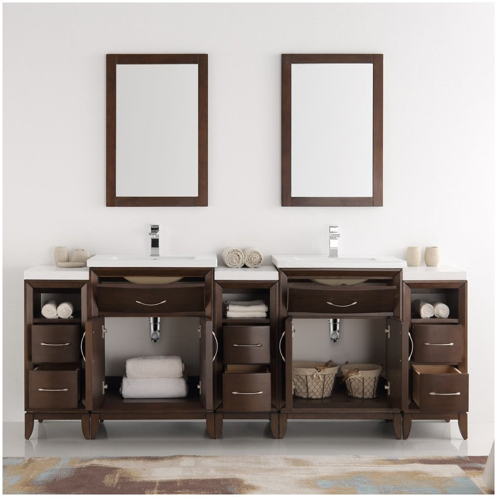 Cambridge 84" Antique Coffee Double Sink Traditional Bathroom Vanity w/ Mirrors