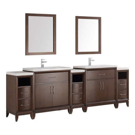 Cambridge 96" Antique Coffee Double Sink Traditional Bathroom Vanity w/ Mirrors