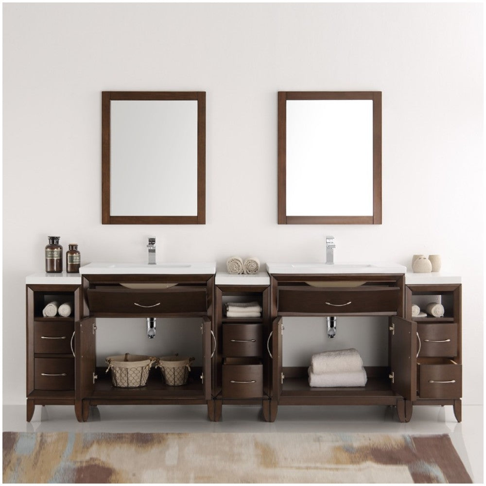 Cambridge 96" Antique Coffee Double Sink Traditional Bathroom Vanity w/ Mirrors