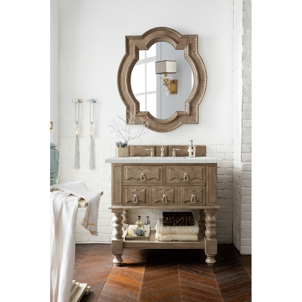 Castilian 36" Single Vanity Empire Gray w/ 3 CM Eternal Jasmine Pearl Quartz Top