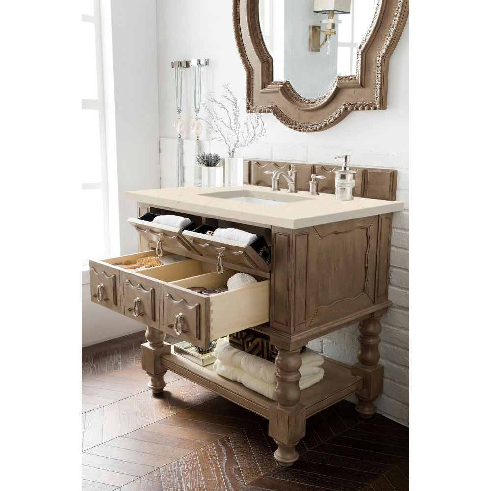 Castilian 36" Single Vanity, Empire Gray, w/ 3 CM Eternal Marfil Quartz Top
