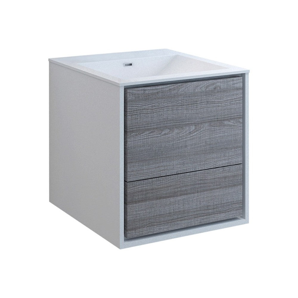 Catania 24" Glossy Ash Gray Wall Hung Modern Bathroom Cabinet w/ Integrated Sink