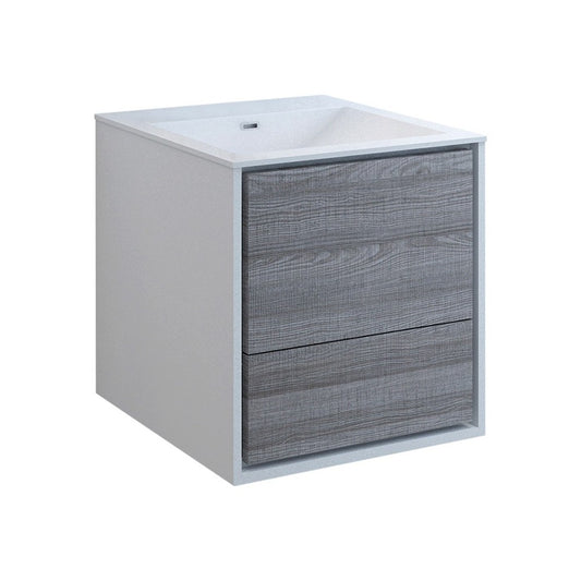 Catania 24" Glossy Ash Gray Wall Hung Modern Bathroom Cabinet w/ Integrated Sink