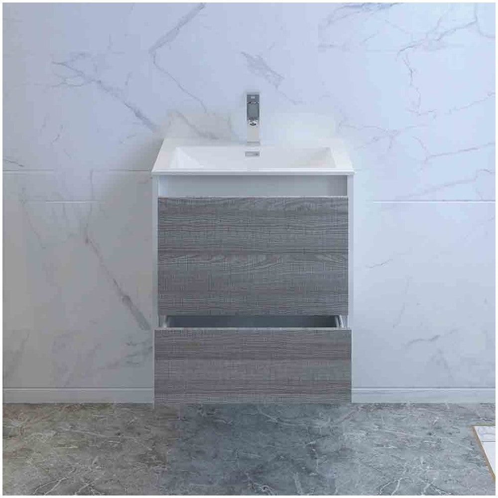 Catania 24" Glossy Ash Gray Wall Hung Modern Bathroom Cabinet w/ Integrated Sink