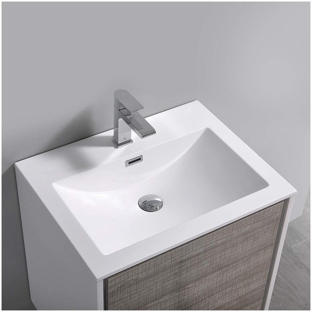 Catania 24" Glossy Ash Gray Wall Hung Modern Bathroom Cabinet w/ Integrated Sink