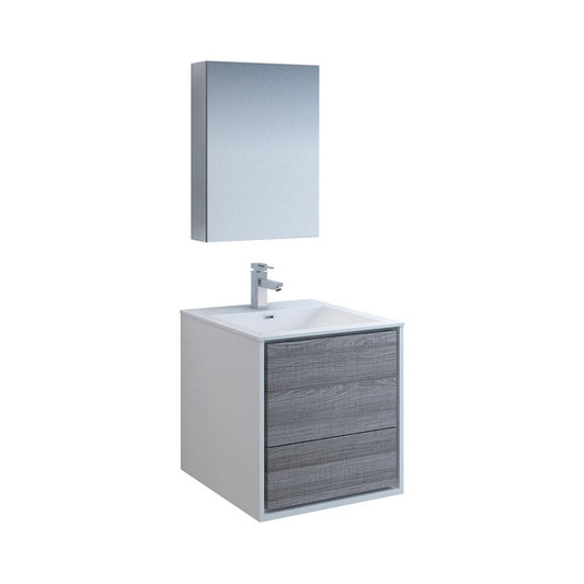 Catania 24" Glossy Ash Gray Wall Hung Modern Bathroom Vanity w/ Medicine Cabinet