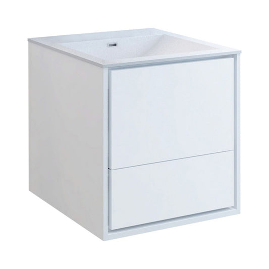 Catania 24" Glossy White Wall Hung Modern Bathroom Cabinet w/ Integrated Sink