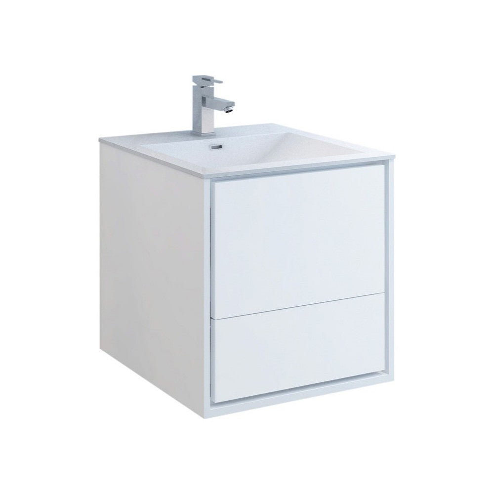 Catania 24" Glossy White Wall Hung Modern Bathroom Cabinet w/ Integrated Sink