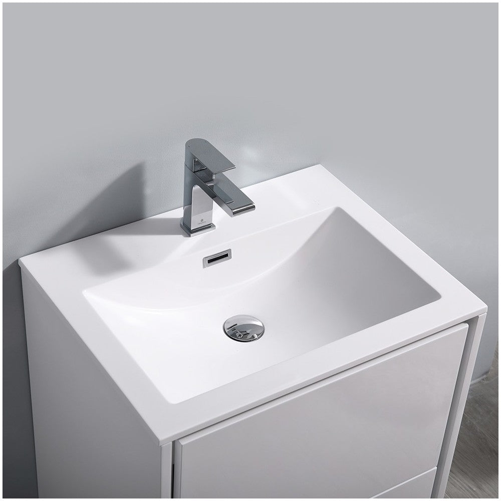Catania 24" Glossy White Wall Hung Modern Bathroom Cabinet w/ Integrated Sink